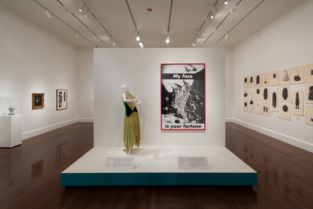 Madeleine Vionne's Dress and Belt; and Barbara Kruger, Untitled (My face is your fortune), 1982.